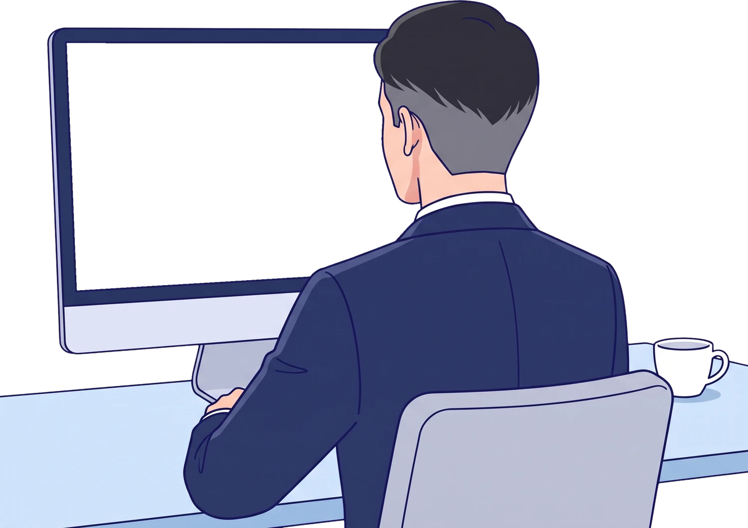 モニターで商談概要を確かめる営業担当者の後ろ姿のイラスト